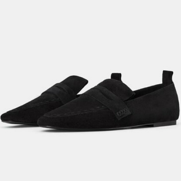 Zara Shoes - NWT Zara Black Split Suede Leather Loafers 6.5/37